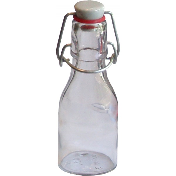 Bügelflasche 10 cl weiss H33 Lochmündung, 10 Stk mit Verschluss, montiert