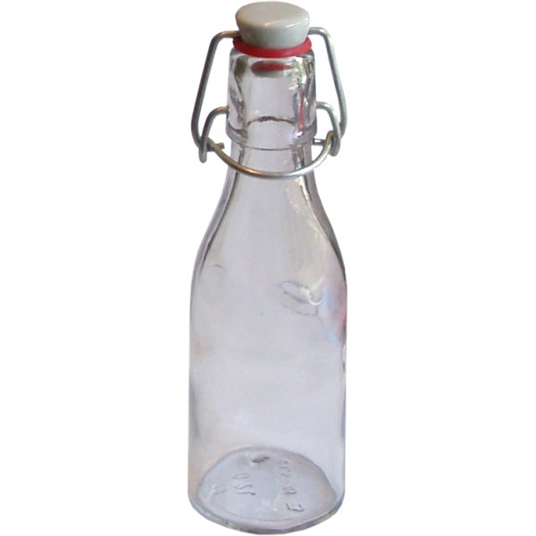 Bügelflasche 20 cl weiss H33 Lochmündung, 10 Stk mit Verschluss, montiert