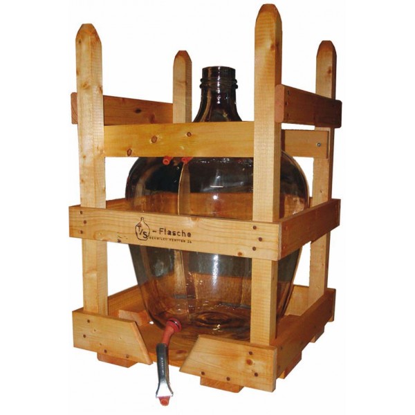 Standflasche T/S 'SCHWILCH' 25 Liter mit Holzverschlag, 2 Glaskugeln, Stopfen